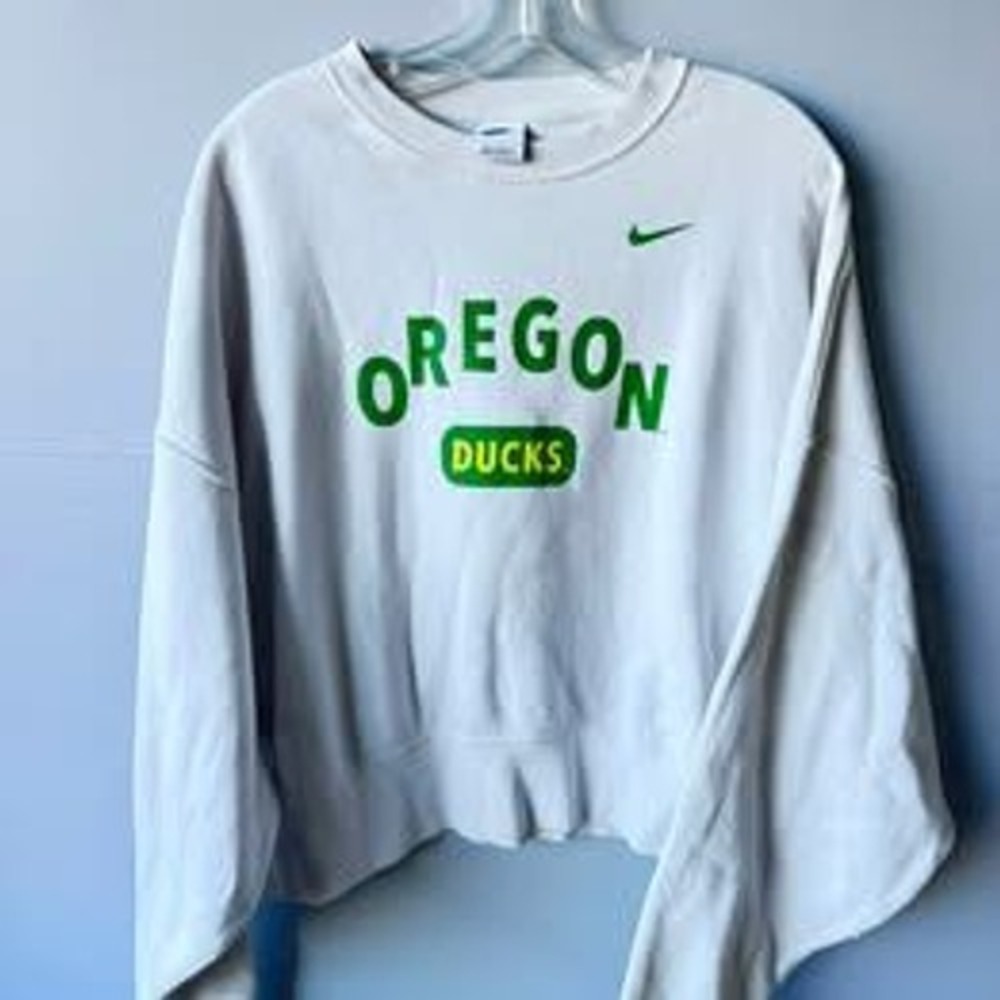 Nike Oregon Ducks Cropped Sweatshirt Womens Large Grey Fleece Pullover NCAA